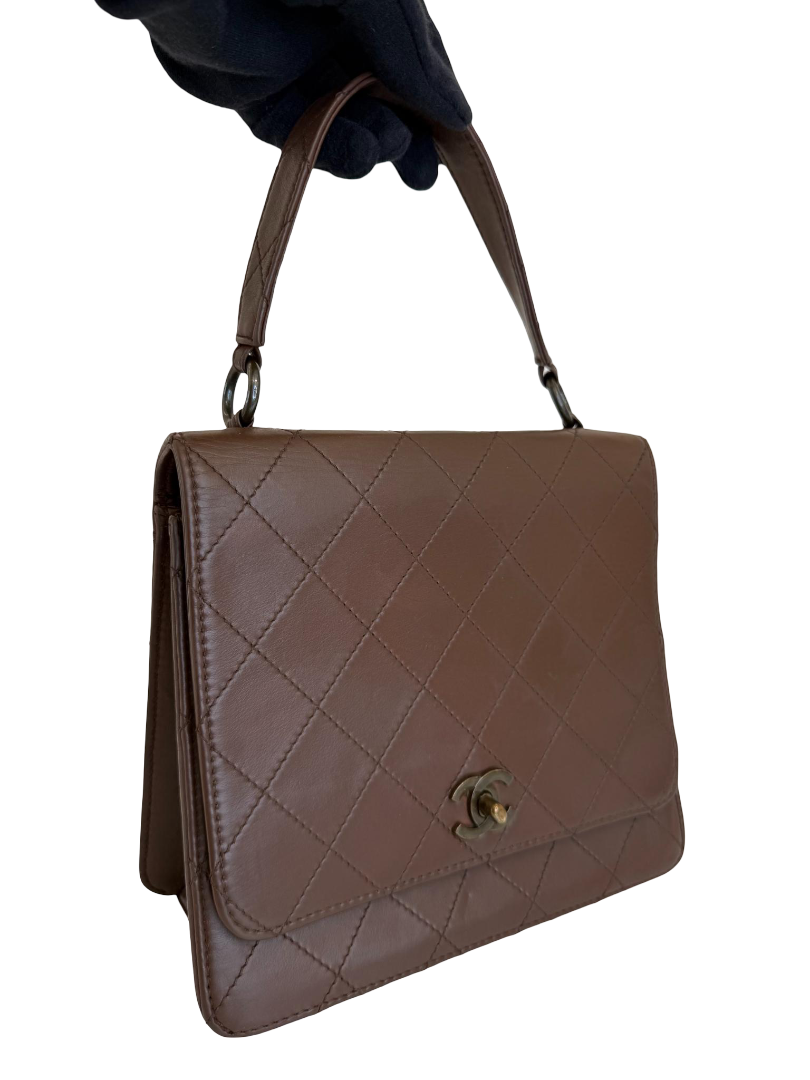 Chanel Kelly Vintage Brown Calfskin Leather Top Handle Bag