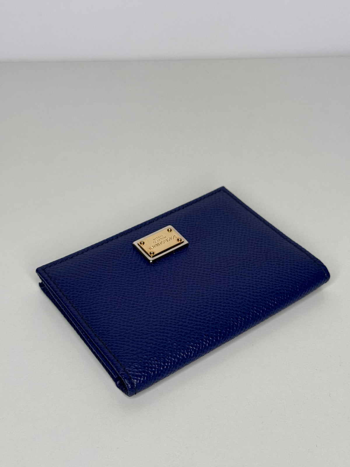 Dolce Gabbana Blue Dauphine Leather Flap Card Holder