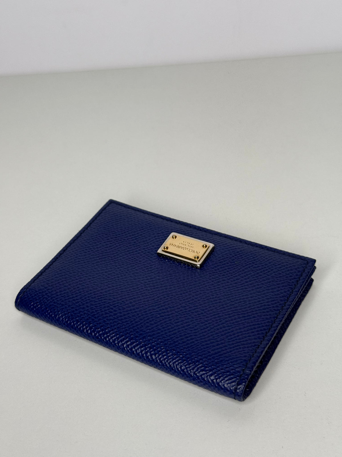 Dolce Gabbana Blue Dauphine Leather Flap Card Holder