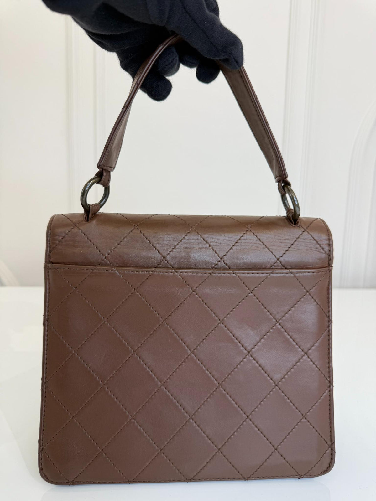 Chanel Kelly Vintage Brown Calfskin Leather Top Handle Bag