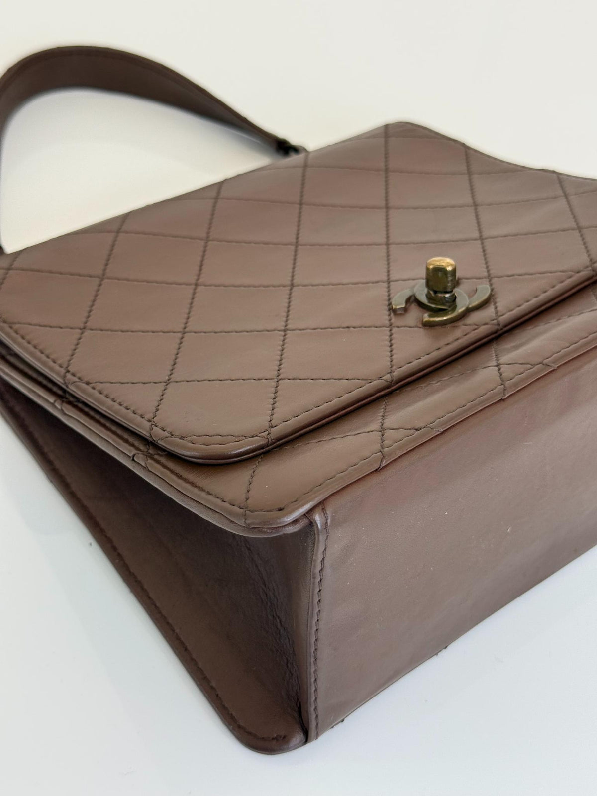 Chanel Kelly Vintage Brown Calfskin Leather Top Handle Bag