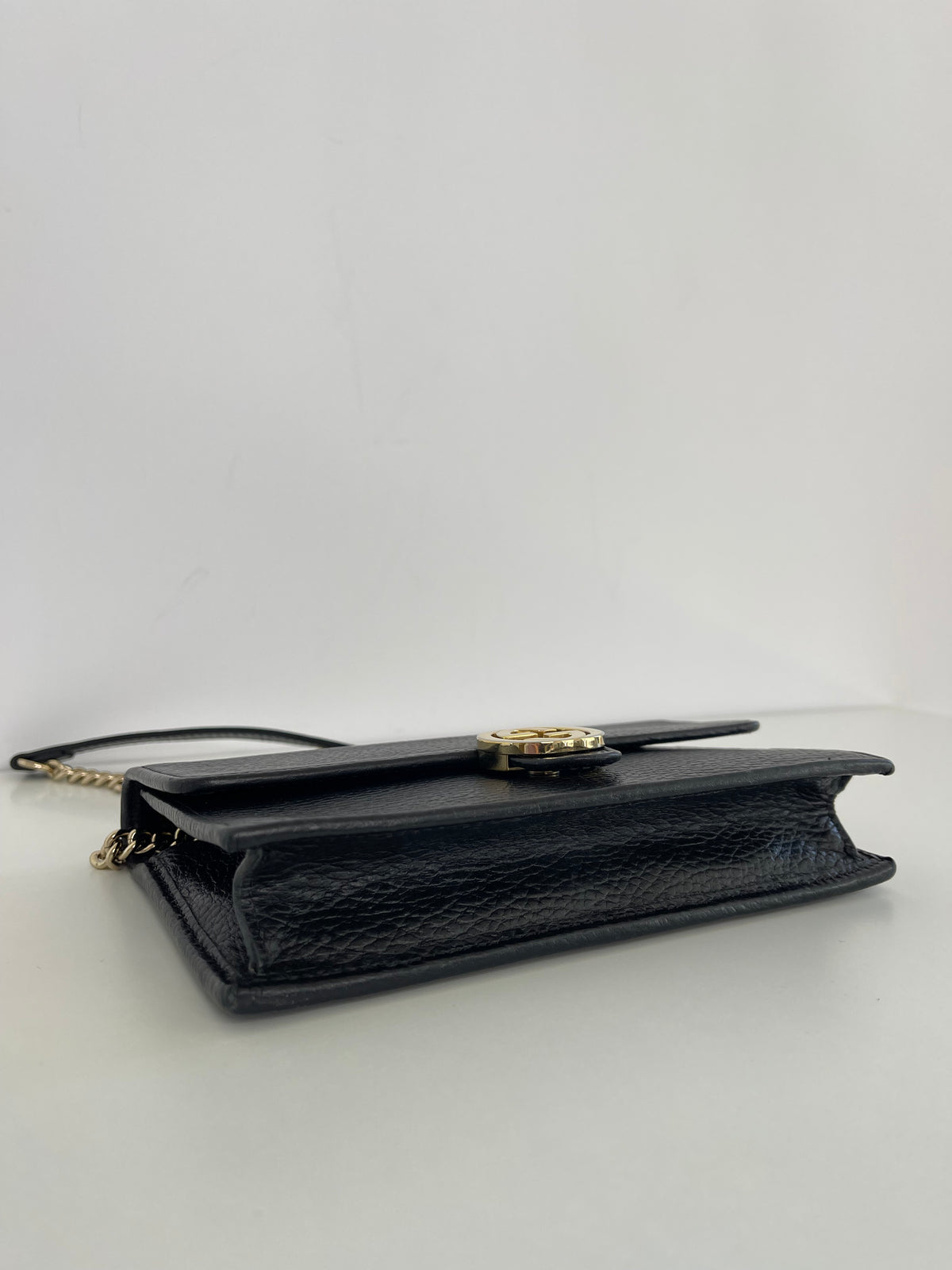 Gucci Black Leather Interlocking GG Wallet On Chain