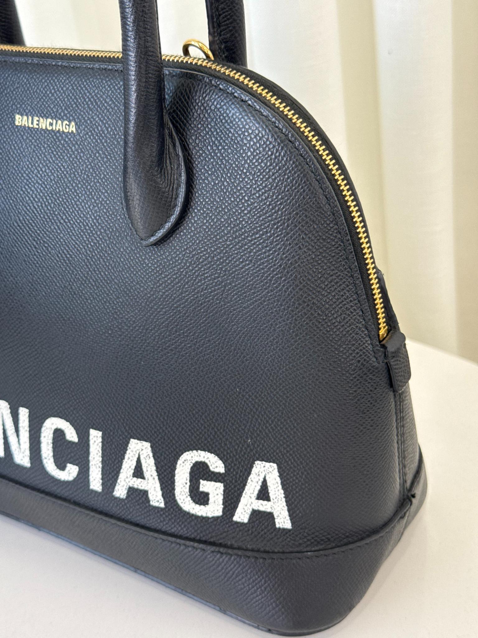 Balenciaga Black Grained Leather Ville Top Handle Bag