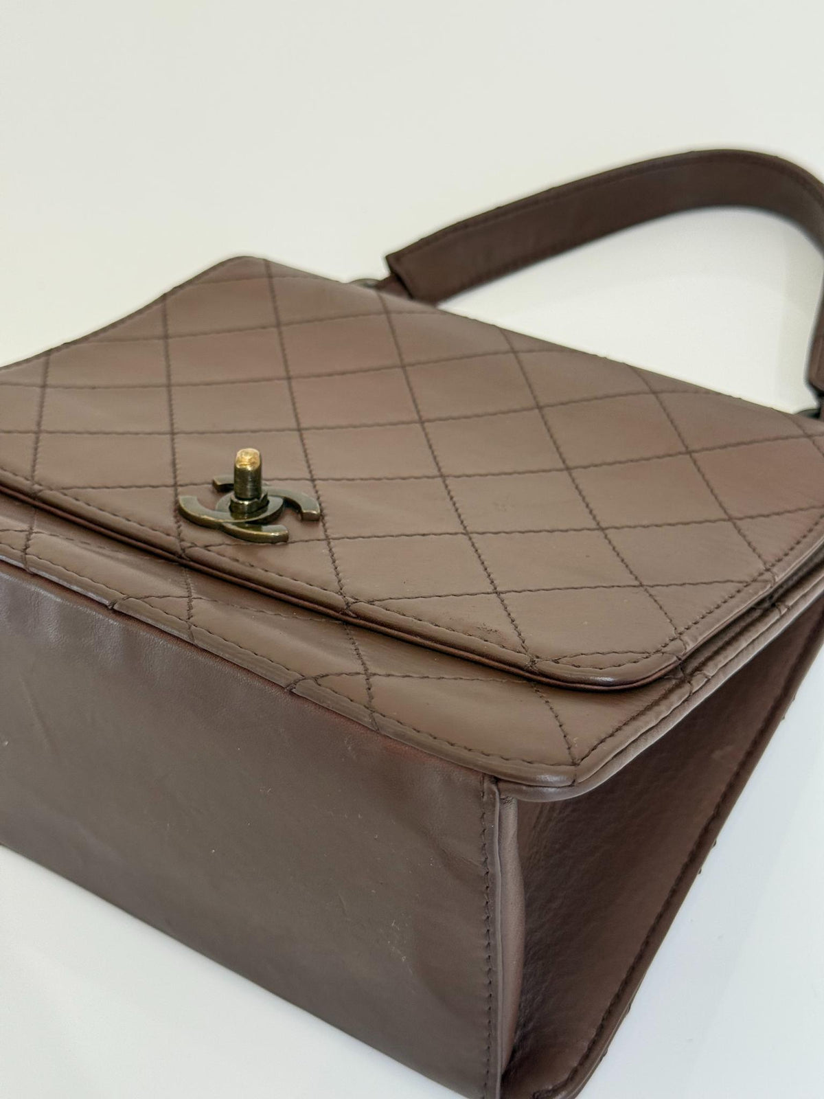 Chanel Kelly Vintage Brown Calfskin Leather Top Handle Bag
