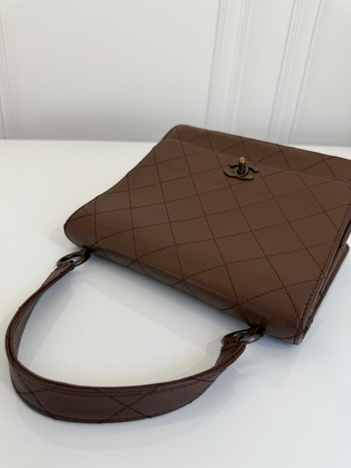 Chanel Kelly Vintage Brown Calfskin Leather Top Handle Bag