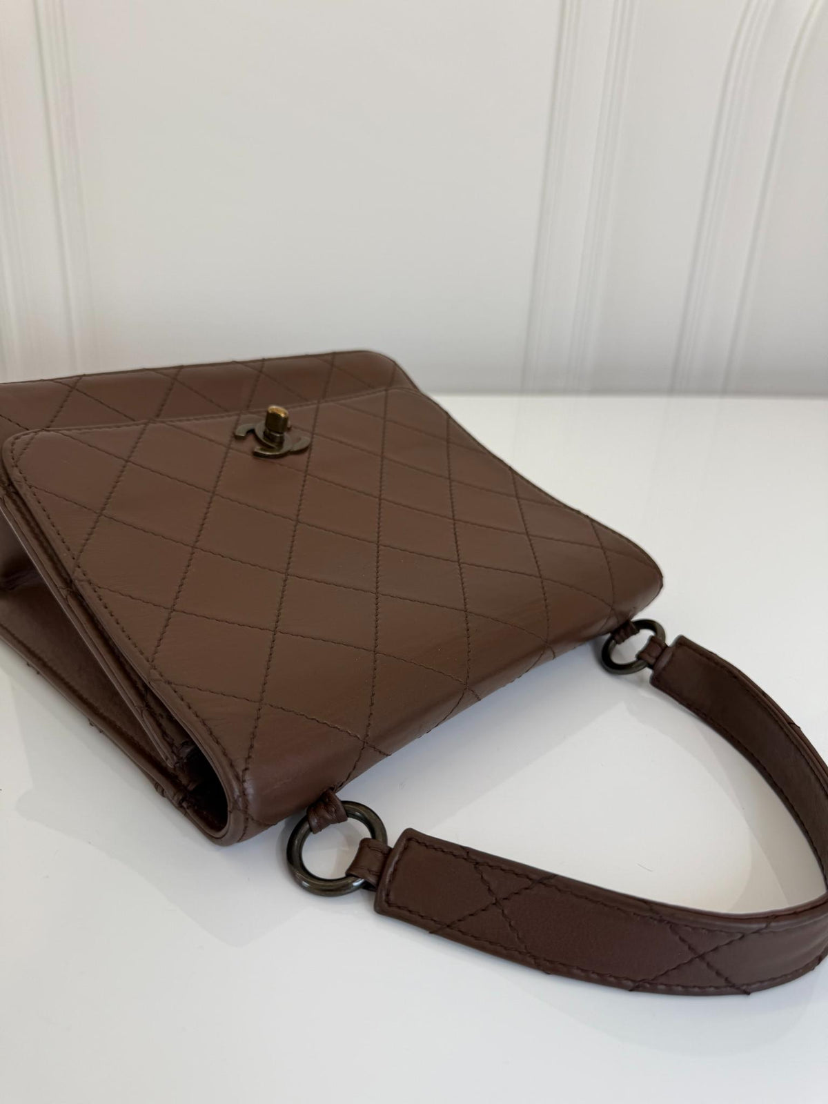 Chanel Kelly Vintage Brown Calfskin Leather Top Handle Bag