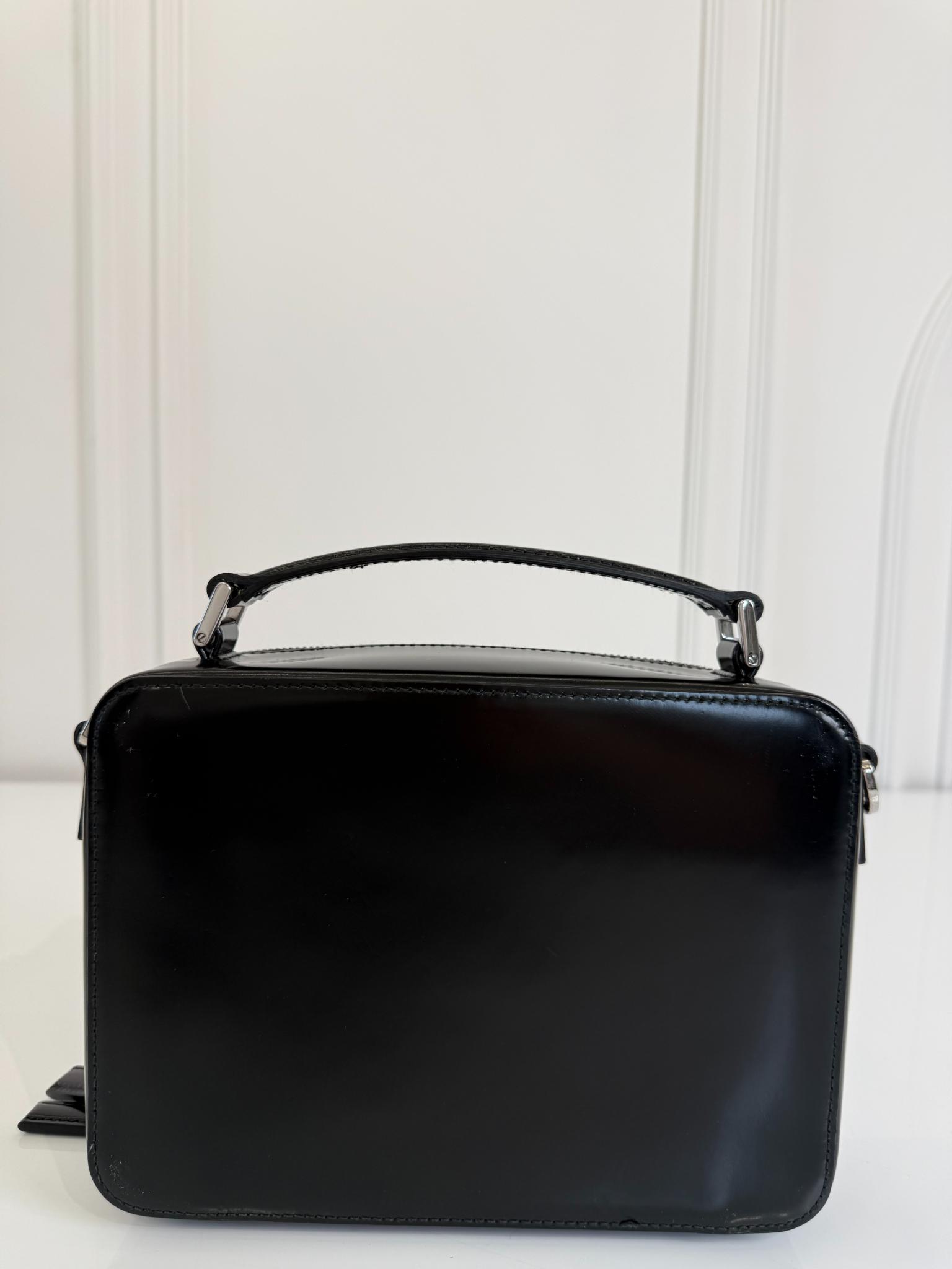 Prada Medium Black Brique Brushed Leather Top Handle Bag