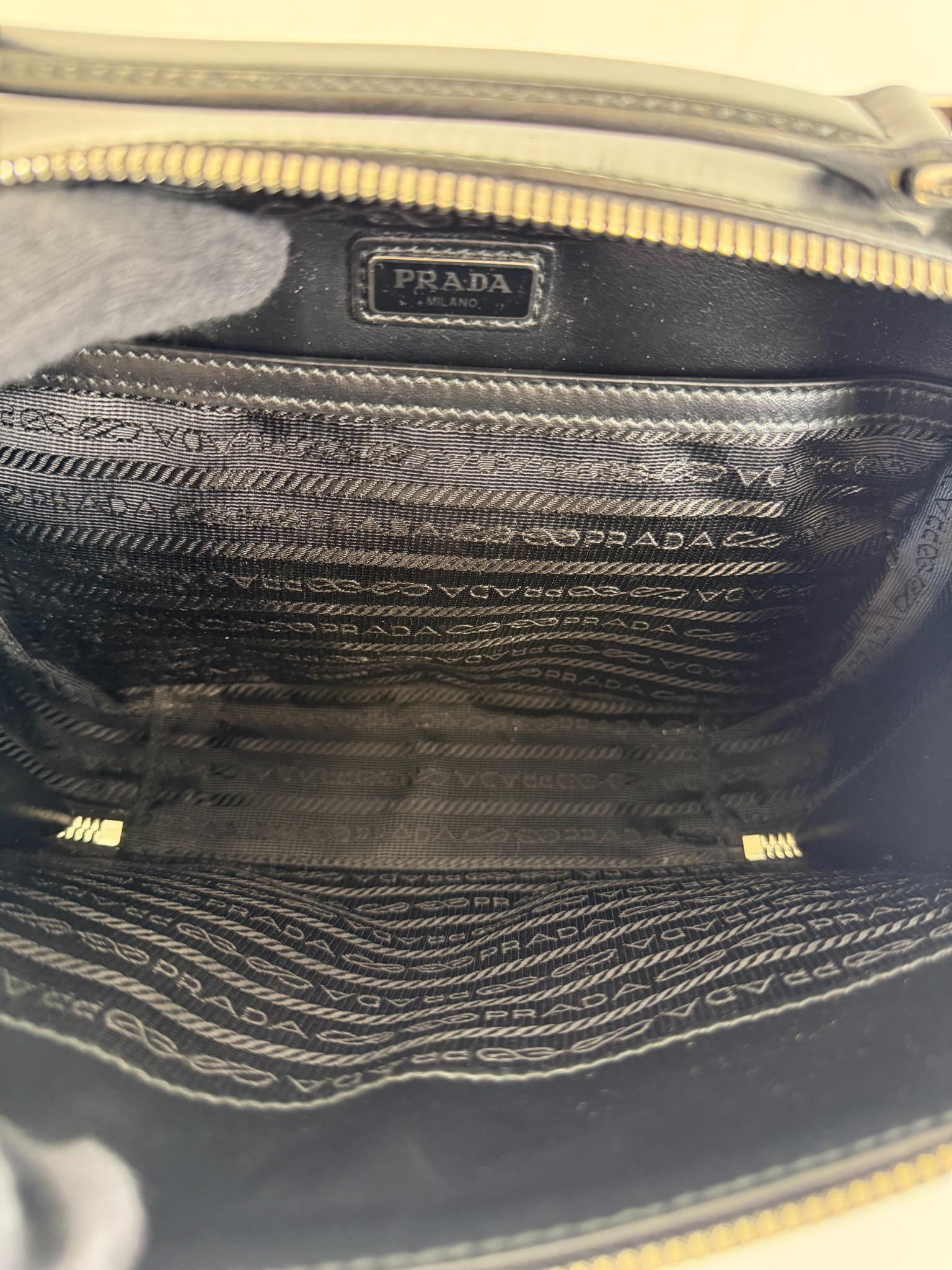 Prada Medium Black Brique Brushed Leather Top Handle Bag