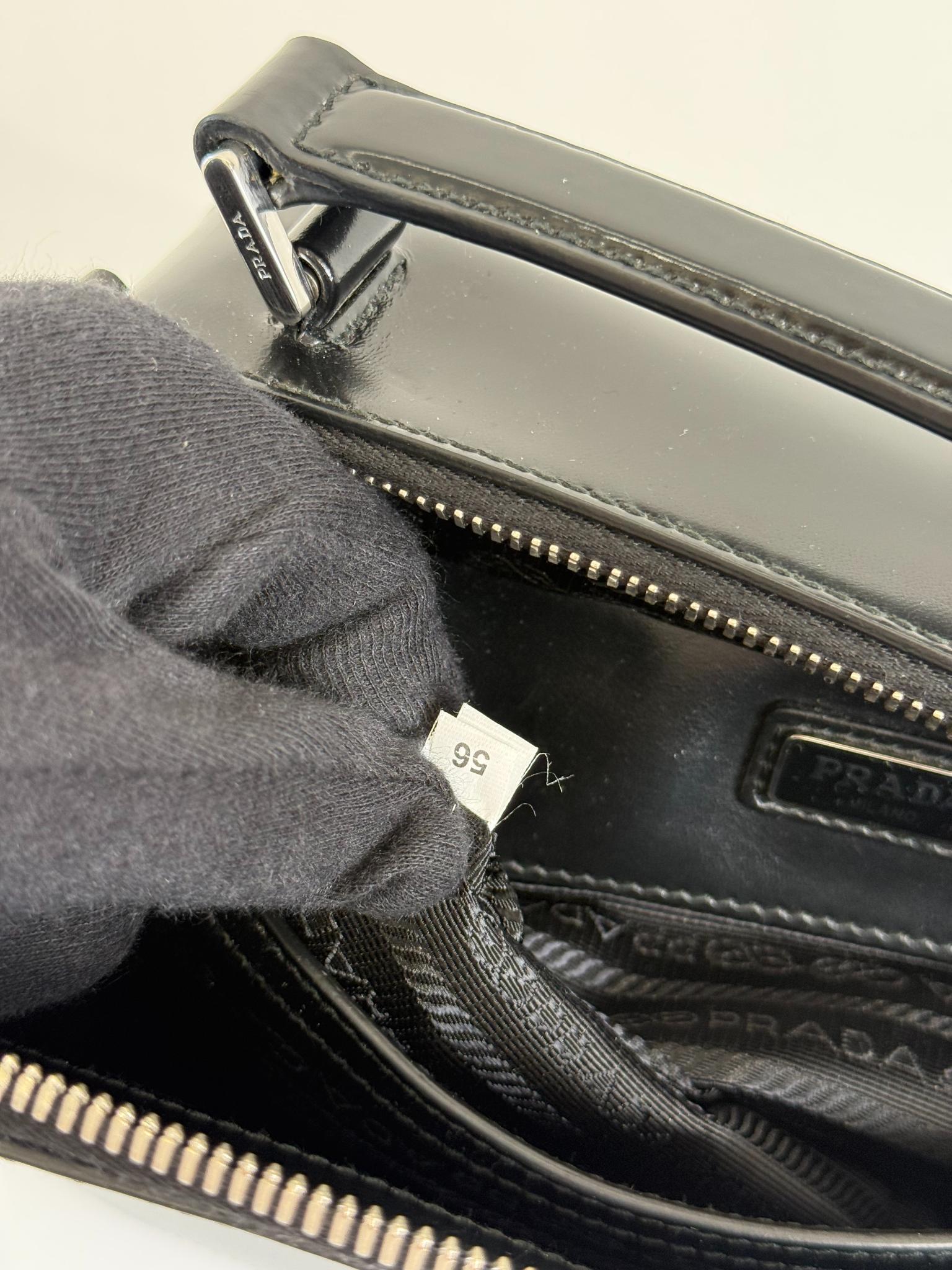 Prada Medium Black Brique Brushed Leather Top Handle Bag