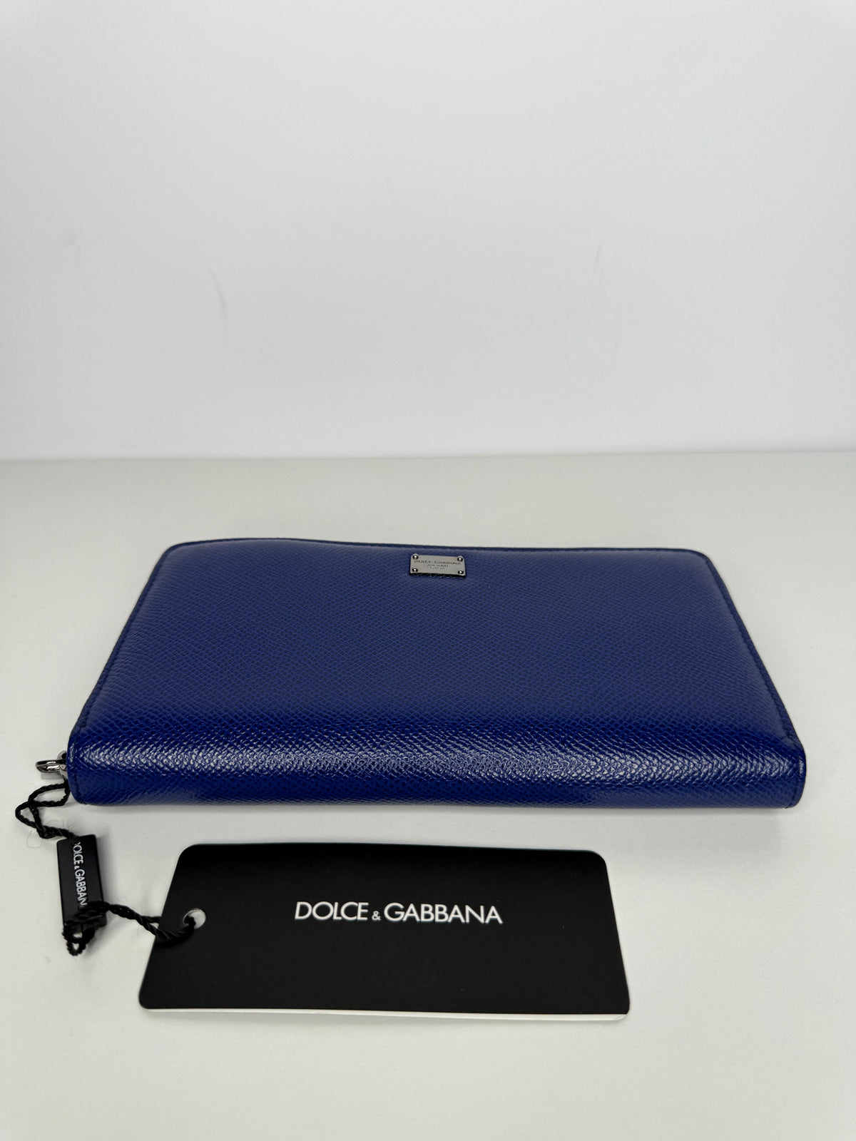 Dolce Gabbana Blue Dauphine Leather Zip Around Wallet