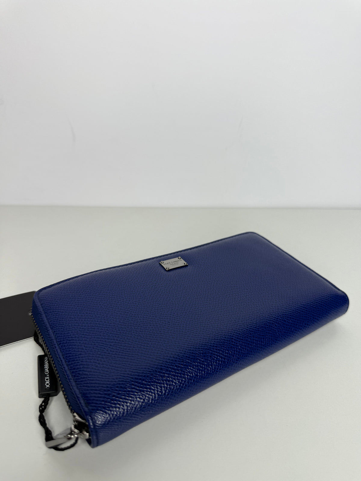 Dolce Gabbana Blue Dauphine Leather Zip Around Wallet