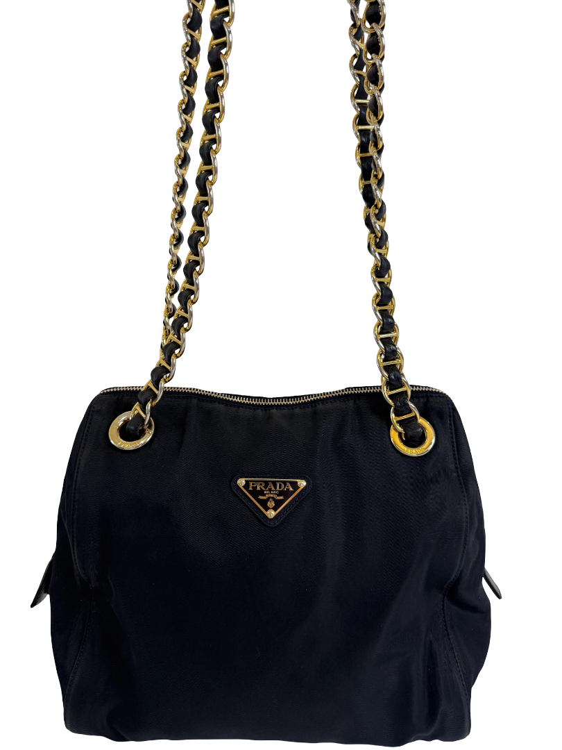 Prada Tessuto Nylon Chain Shoulder Bag Black
