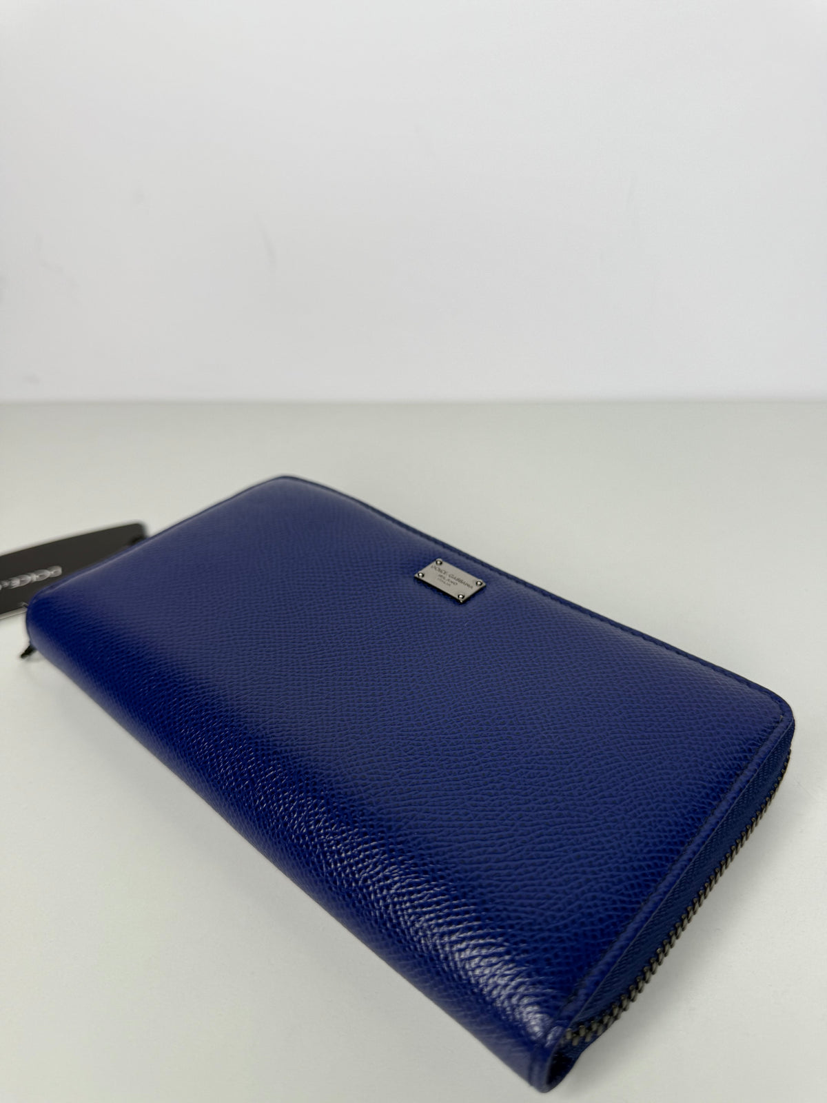 Dolce Gabbana Blue Dauphine Leather Zip Around Wallet