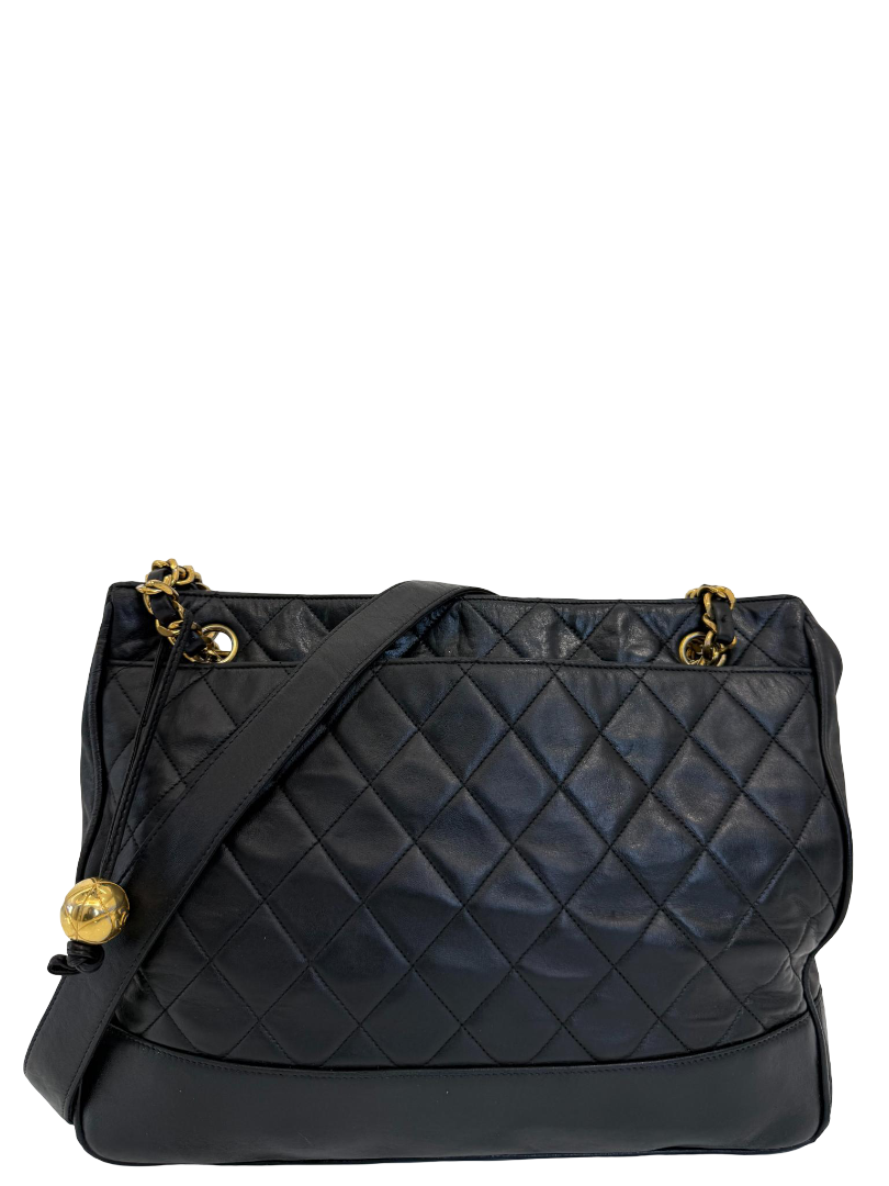 Chanel Vintage Black Quilted Matelasse Lambskin Leather Shoulder Bag