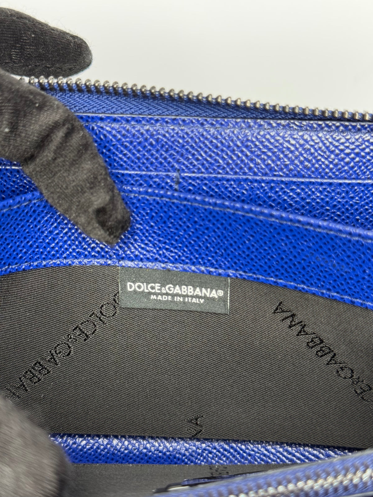 Dolce Gabbana Blue Dauphine Leather Zip Around Wallet