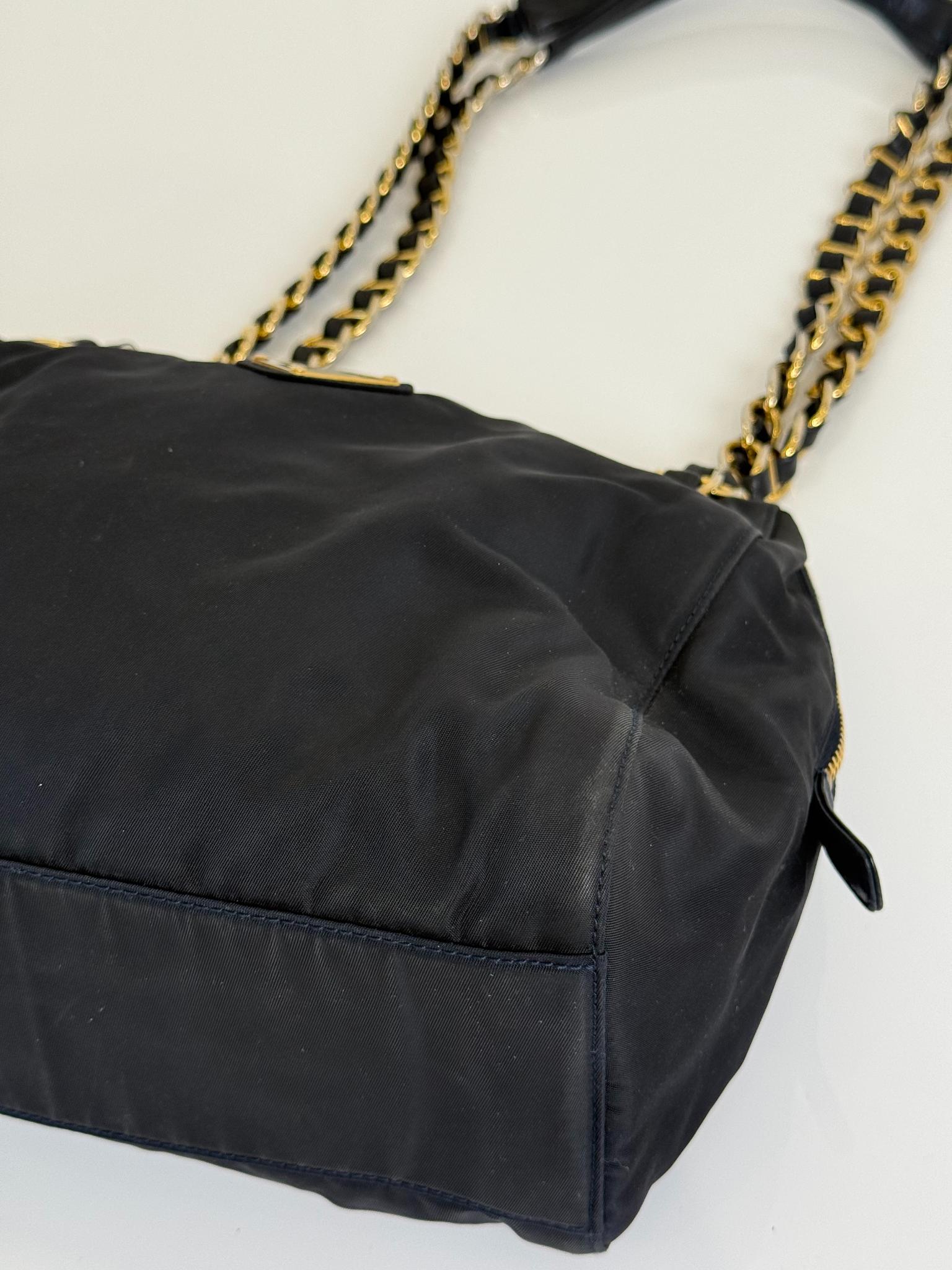 Prada Tessuto Nylon Chain Shoulder Bag Black