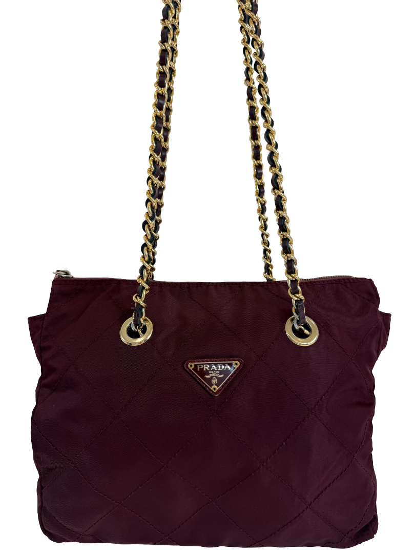 Prada Vintage Burgundy Nylon Quilted Shoulder Bag