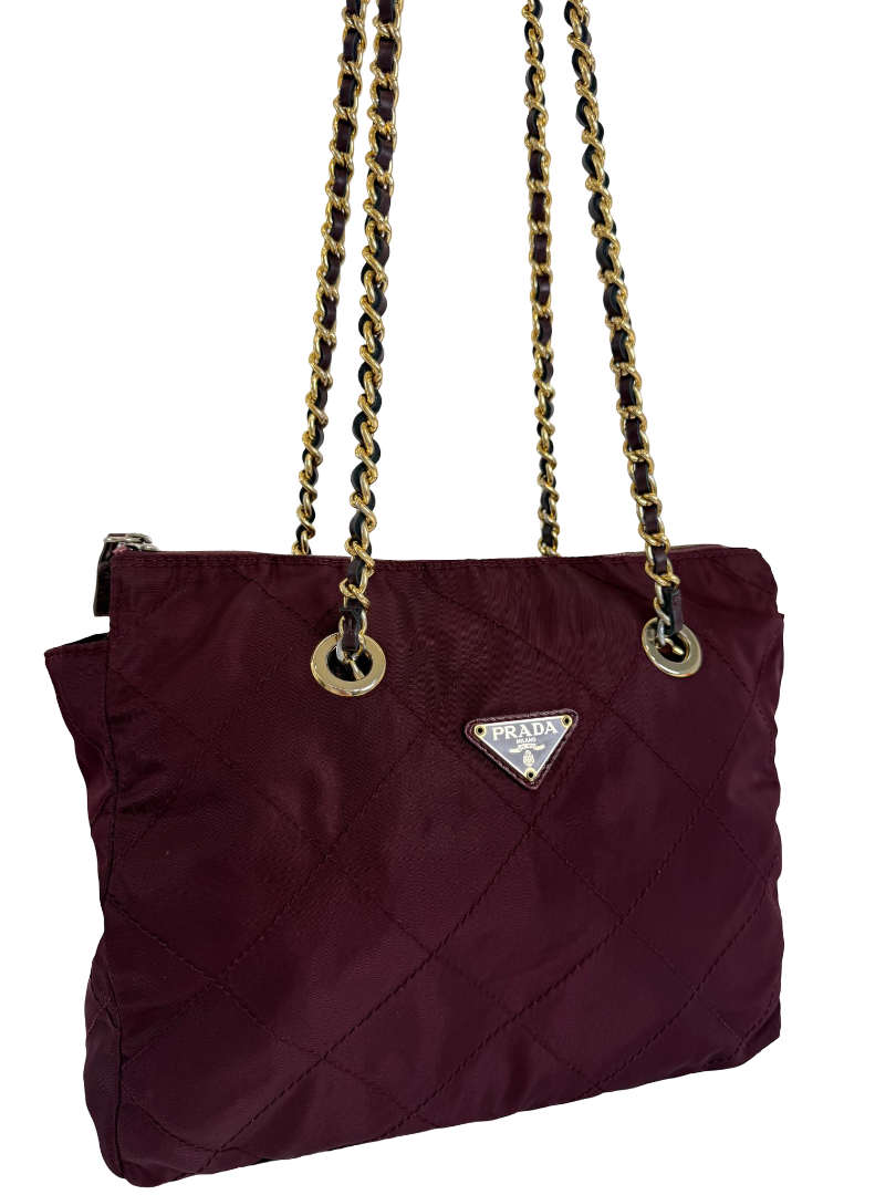 Prada Vintage Burgundy Nylon Quilted Shoulder Bag