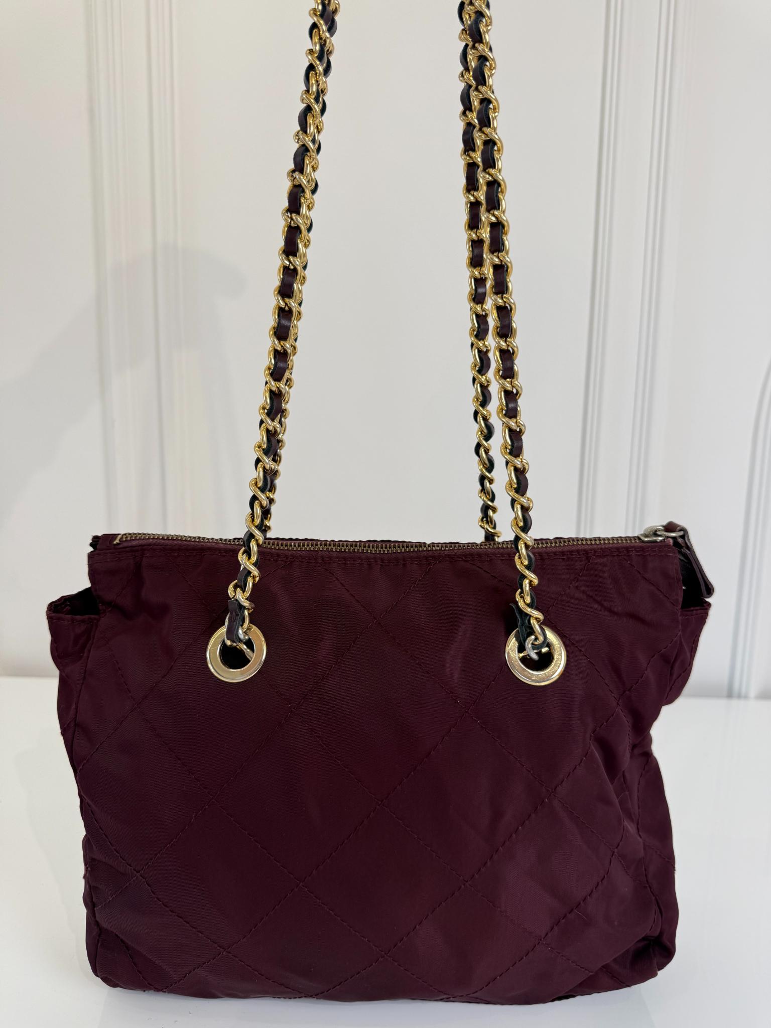 Prada Vintage Burgundy Nylon Quilted Shoulder Bag