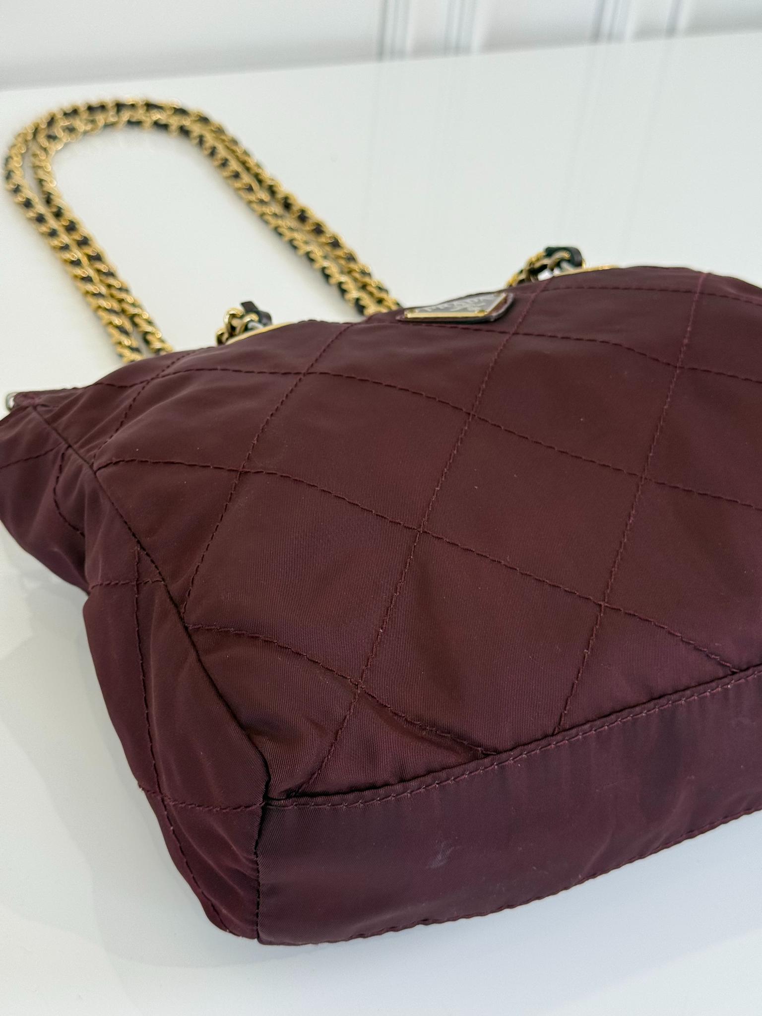 Prada Vintage Burgundy Nylon Quilted Shoulder Bag