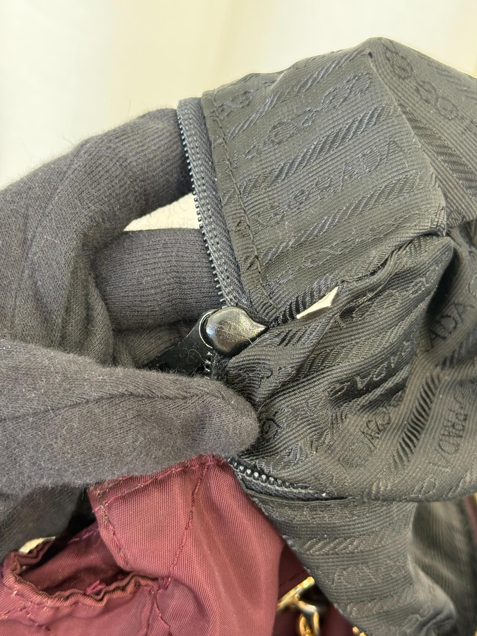 Prada Vintage Burgundy Nylon Quilted Shoulder Bag