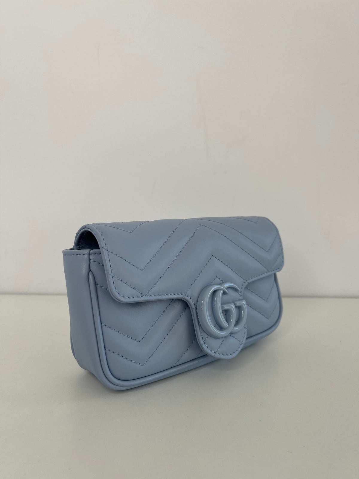 Gucci Calfskin Matelasse Monochrome GG Marmont Chain Bag Porcelain Light Blue