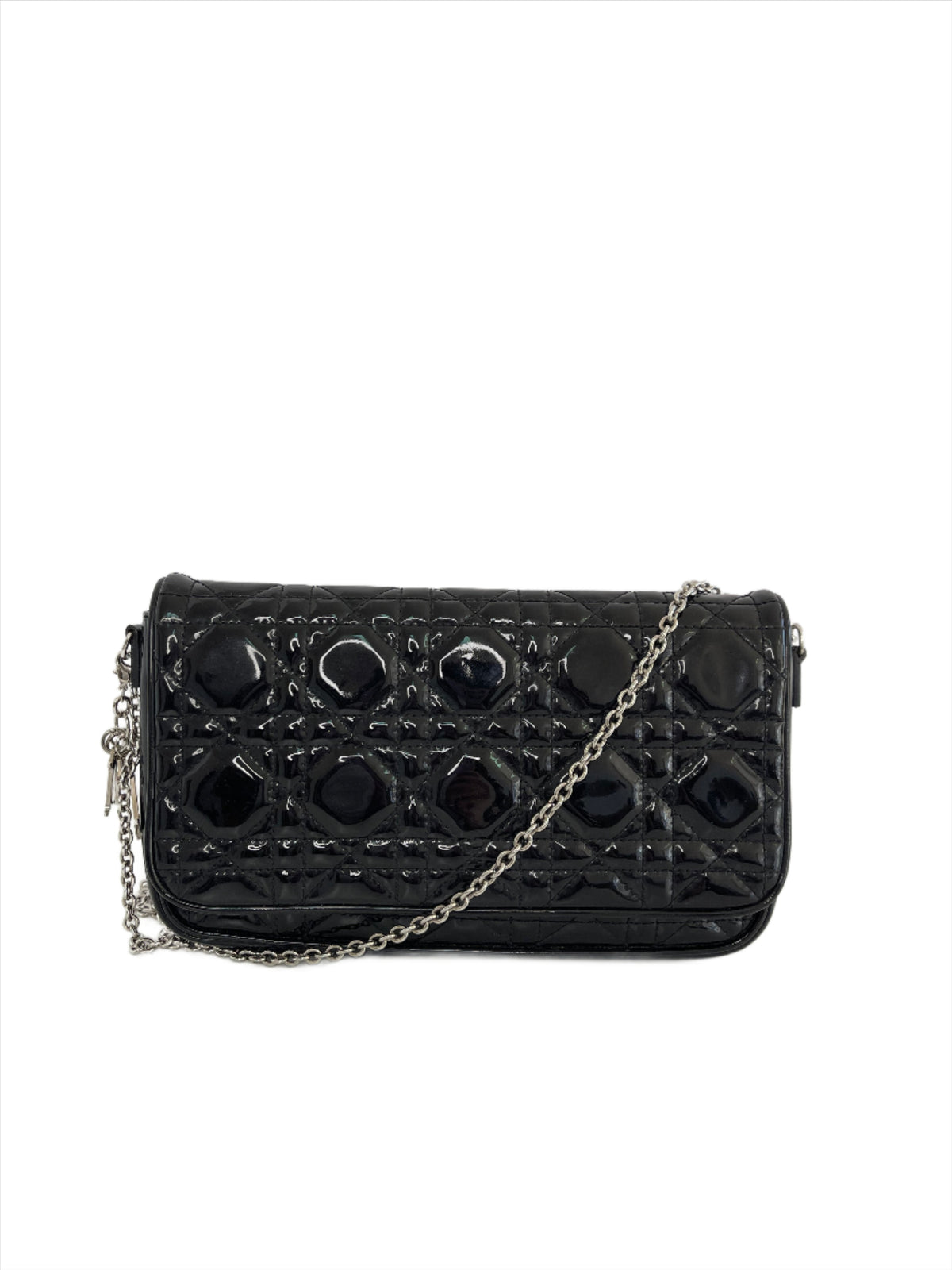 Christian Dior Cannage Wallet on Chain Black Patent Leather