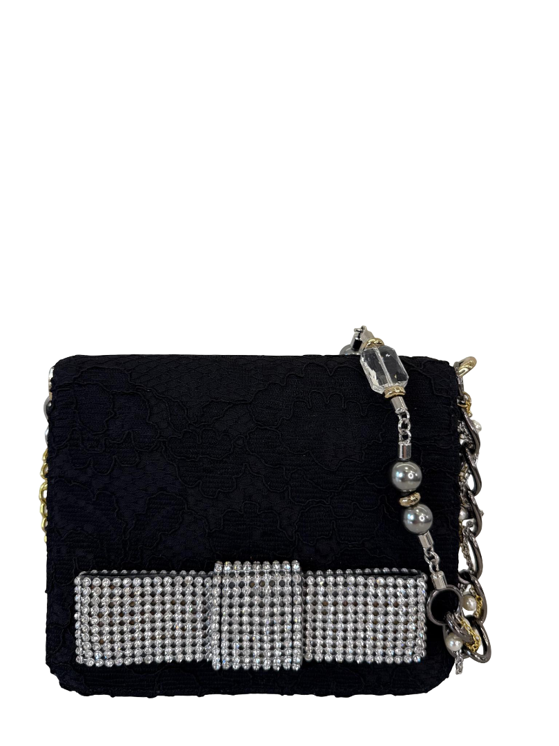 Dolce Gabbana Lace Evening Bag Rhinestone Bow
