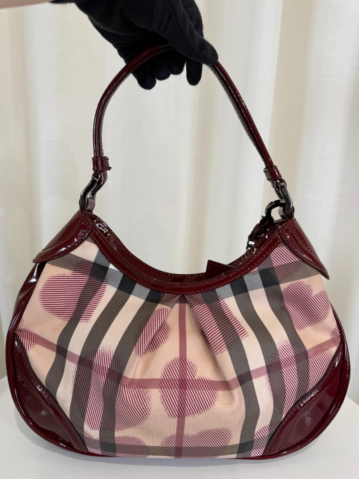 Burberry Burgundy Nova Check Heart Hobo Bag
