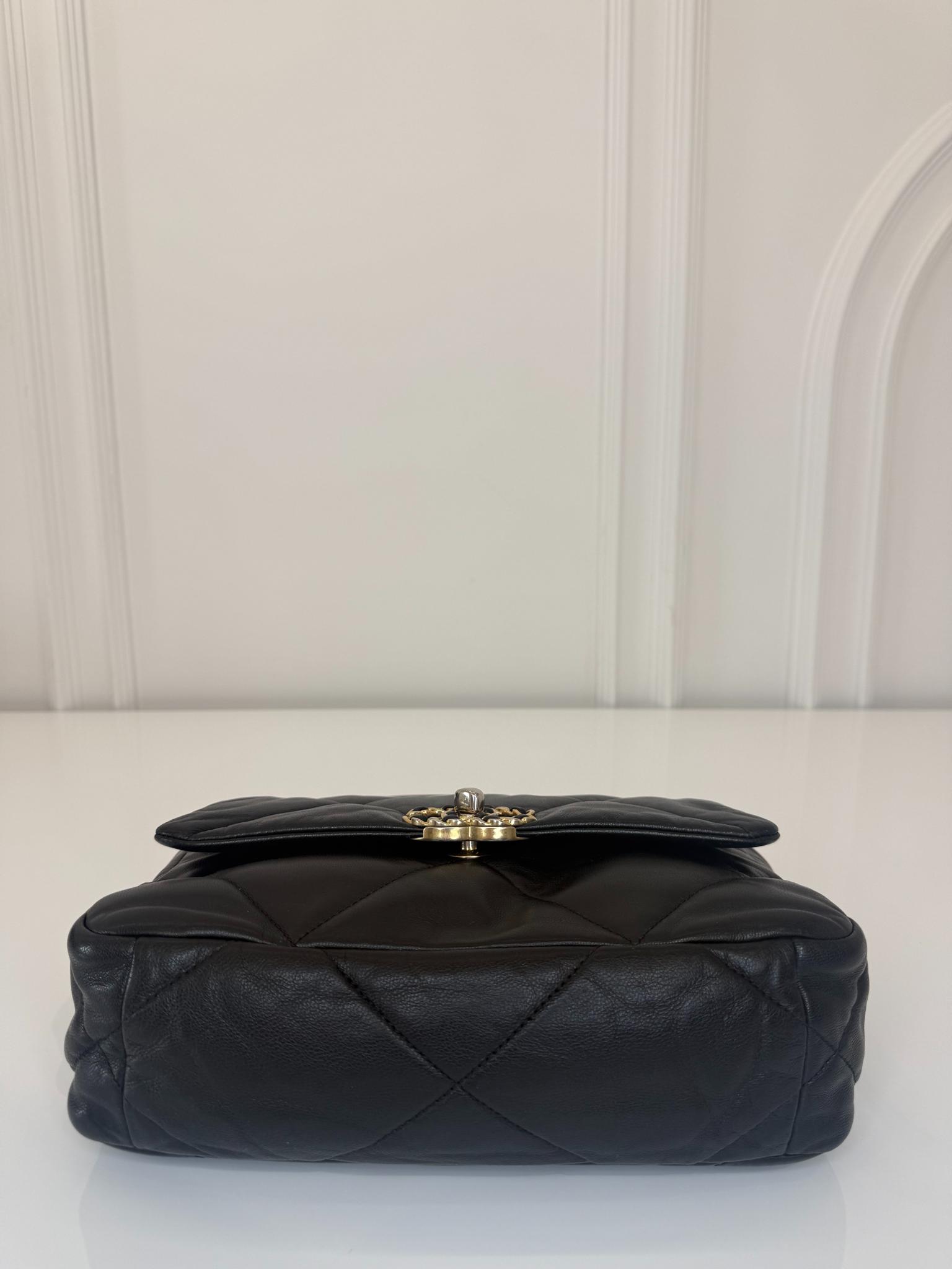 Chanel 19 Small Black Goatskin Quilted Leather Flap Bag