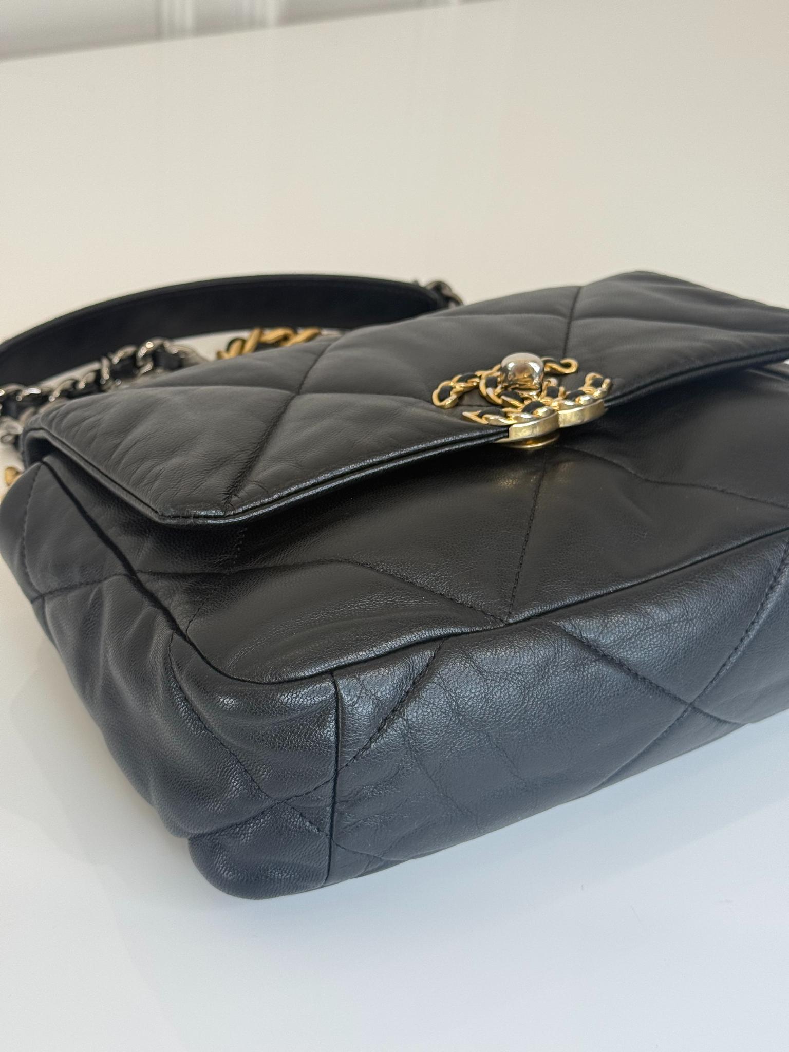 Chanel 19 Small Black Goatskin Quilted Leather Flap Bag
