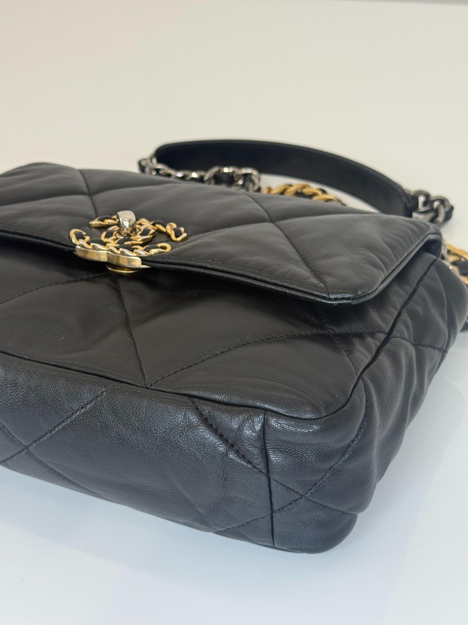 Chanel 19 Small Black Goatskin Quilted Leather Flap Bag