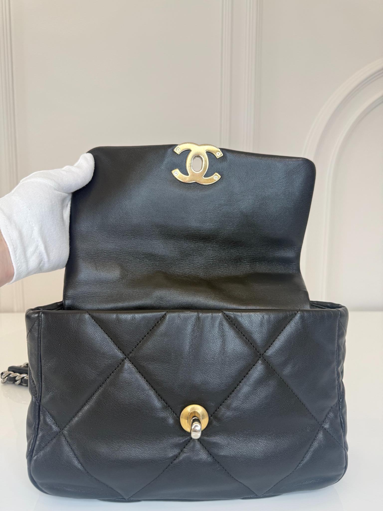Chanel 19 Small Black Goatskin Quilted Leather Flap Bag