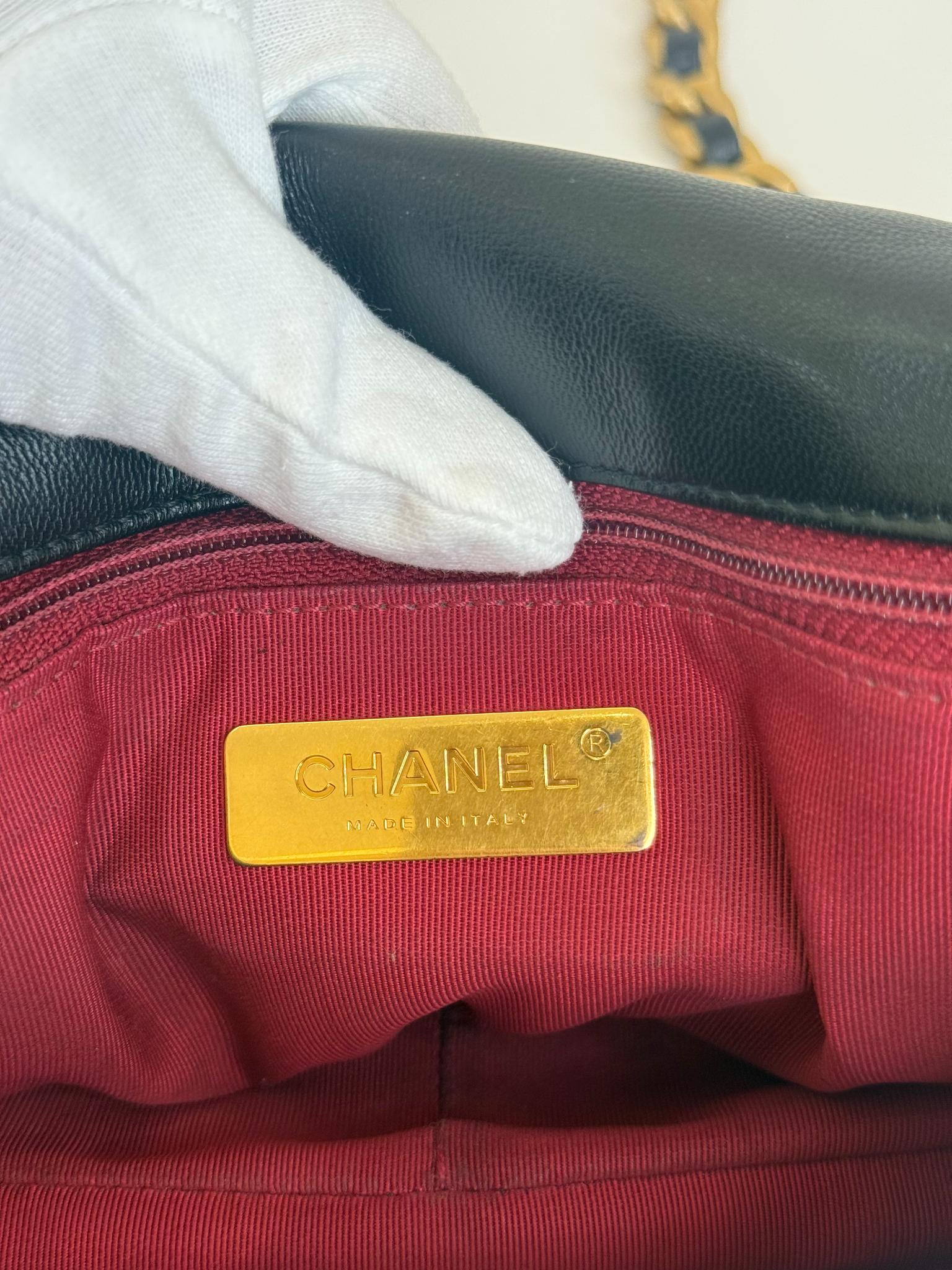 Chanel 19 Small Black Goatskin Quilted Leather Flap Bag
