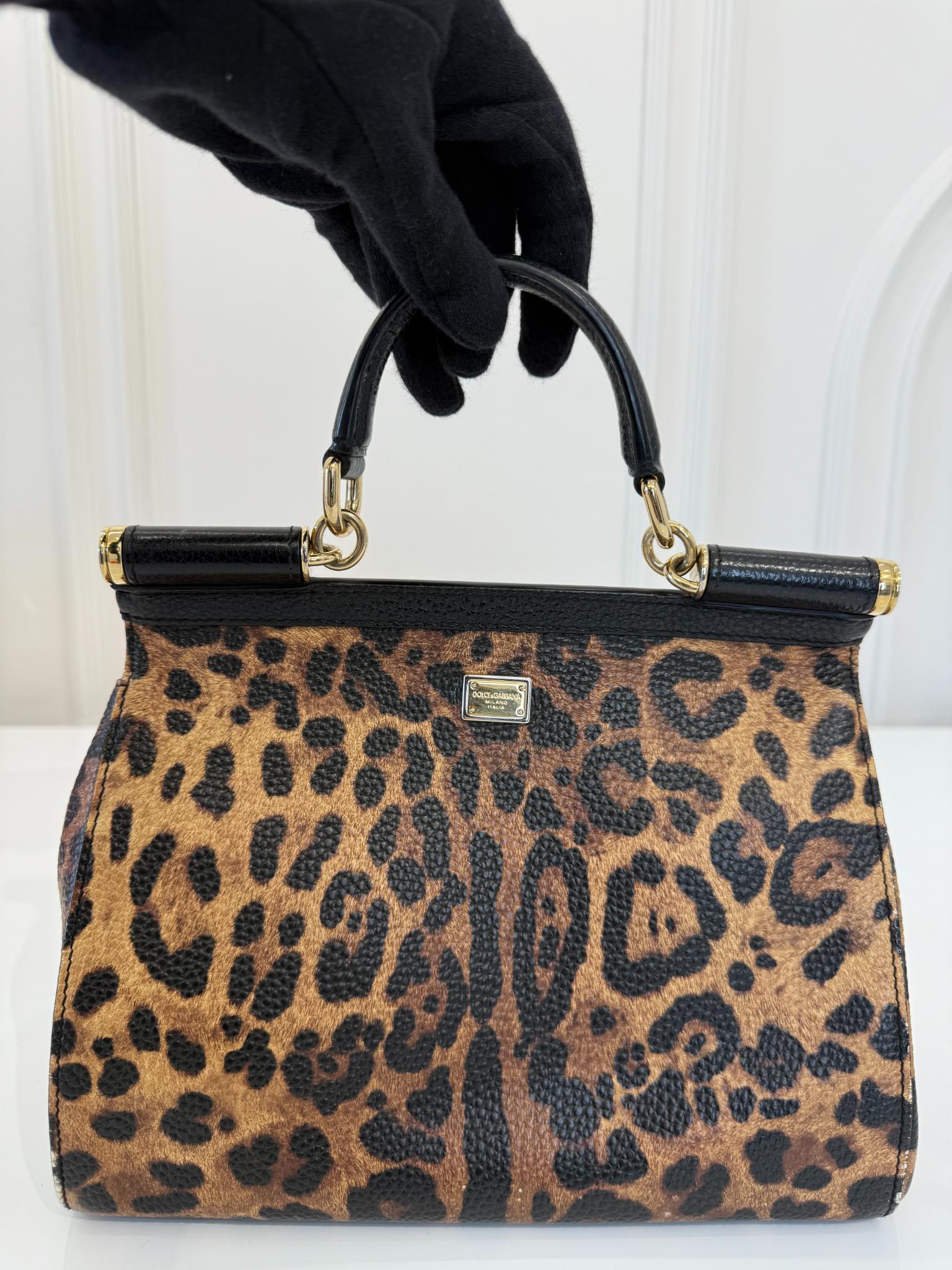 Dolce Gabbana Medium Miss Sicily Leopard Print LOVE Embellished