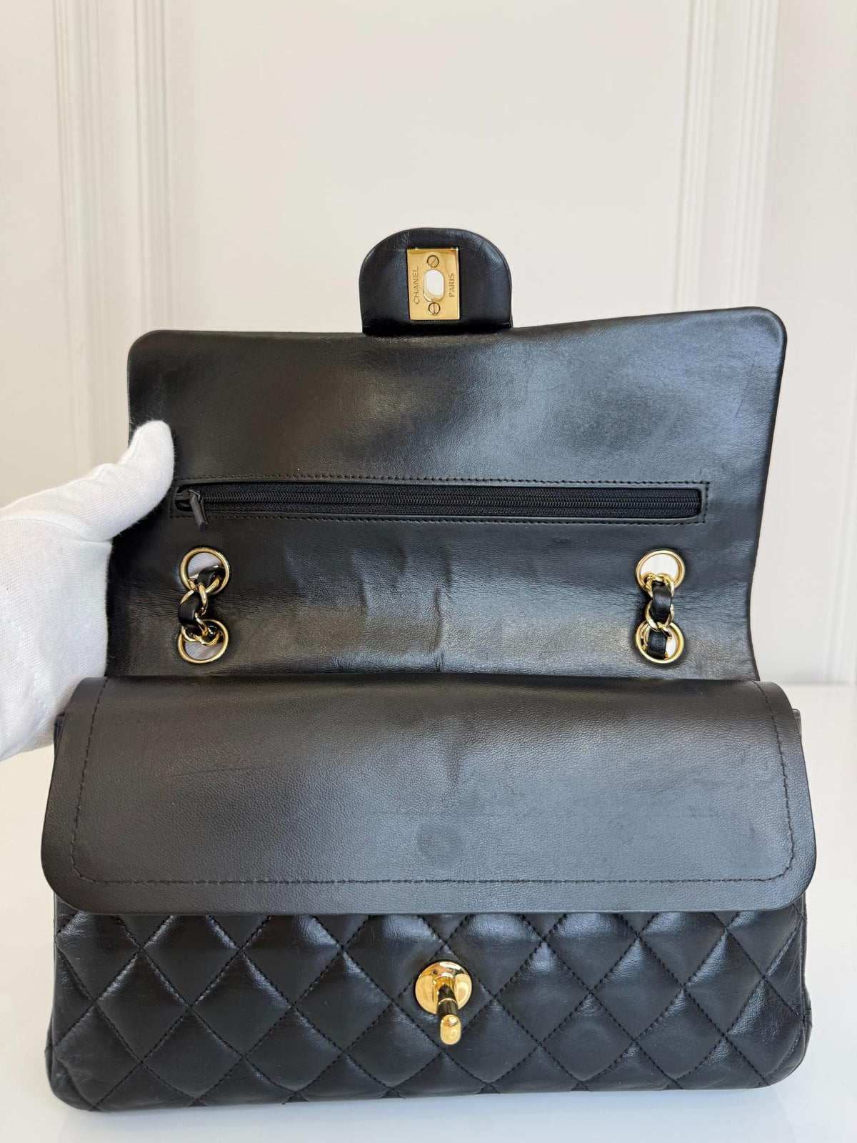 Chanel Classic Medium Double Flap Black Lambskin Shoulder Bag