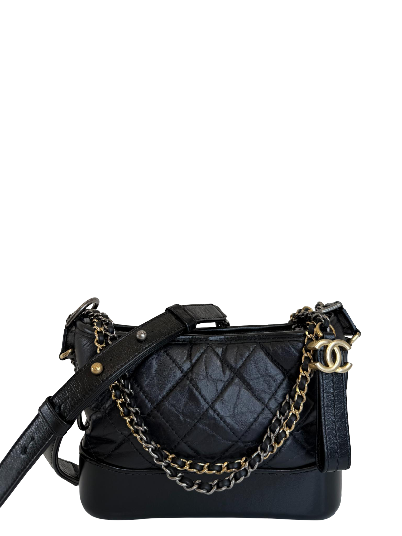 Chanel Small Gabrielle Black Aged Quilted Calfskin