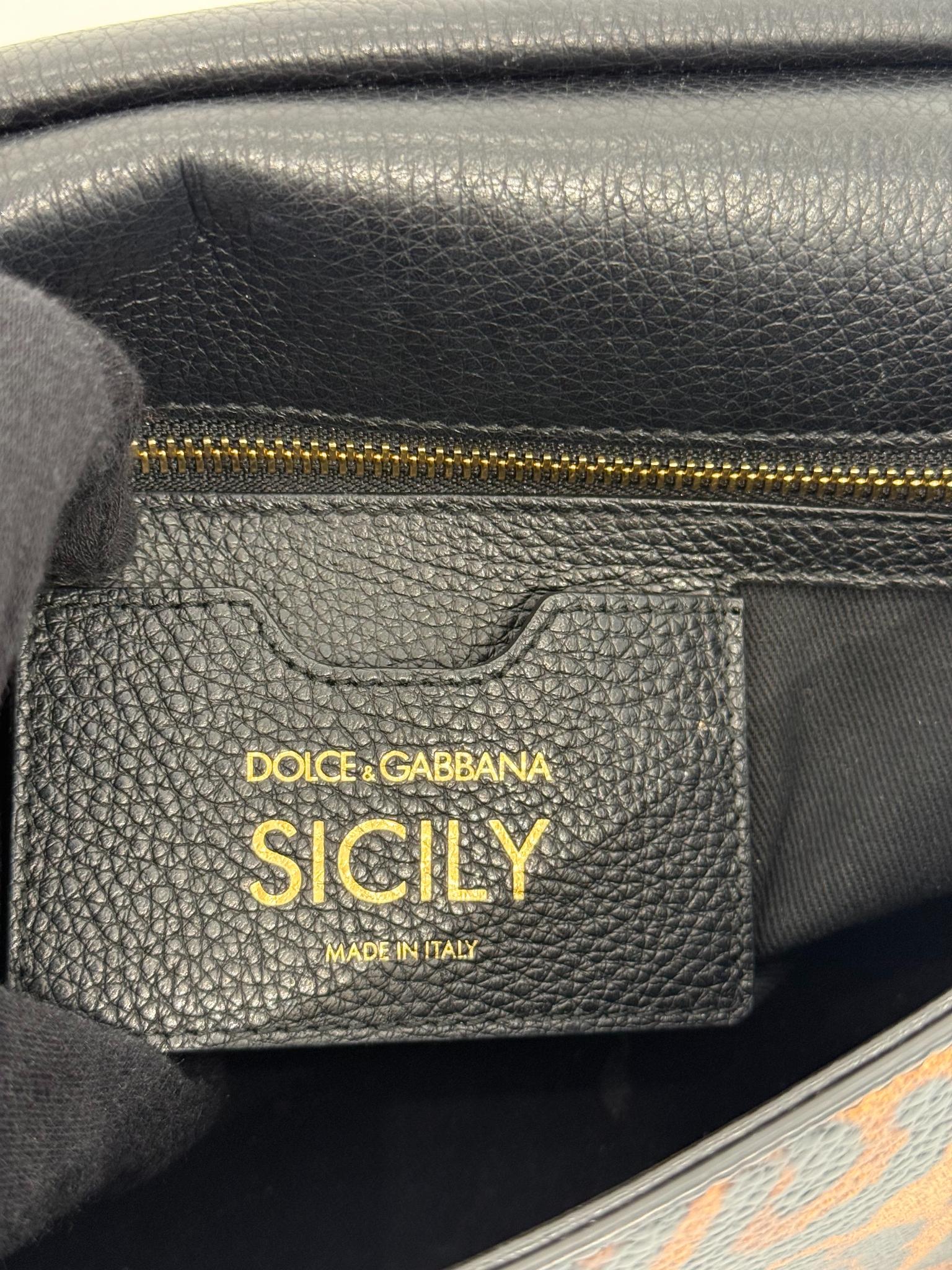 Dolce Gabbana Medium Miss Sicily Leopard Print LOVE Embellished