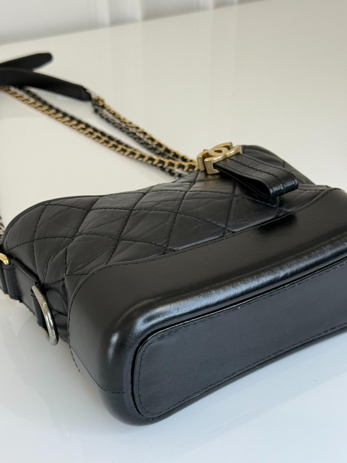 Chanel Small Gabrielle Black Aged Quilted Calfskin
