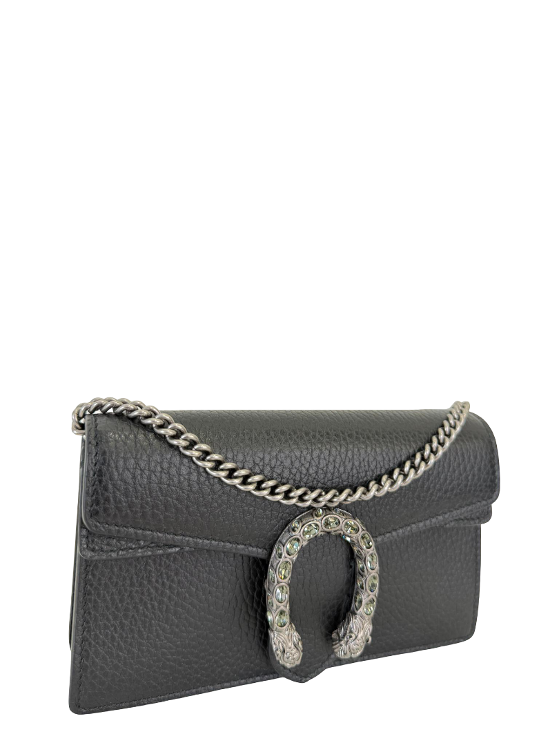 Gucci Black Leather Dionysus Crystal Wallet on Chain