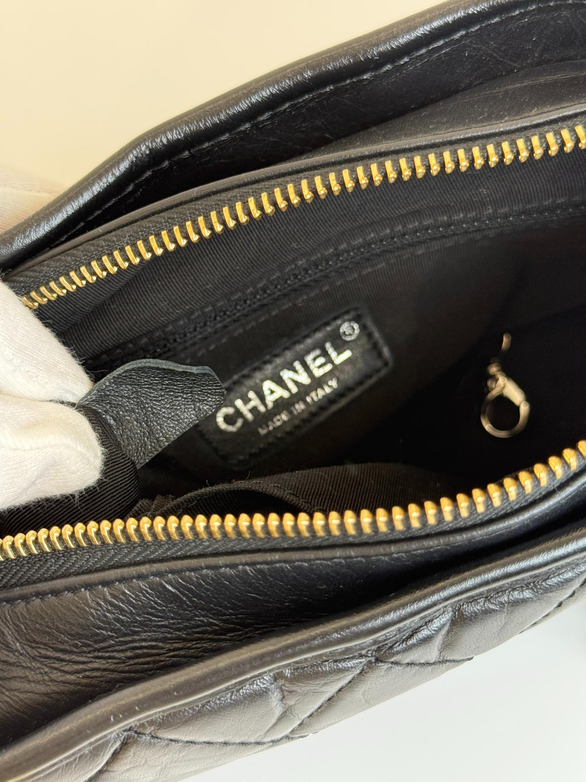 Chanel Small Gabrielle Black Aged Quilted Calfskin