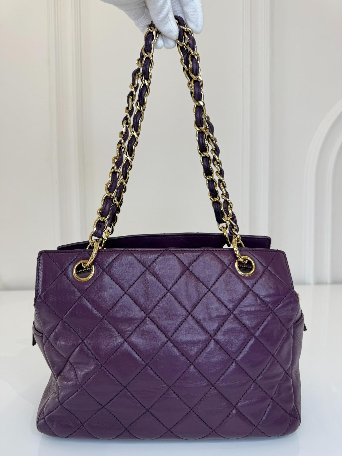 Chanel Purple Quilted Lambskin Leather Petite Shopping Bag