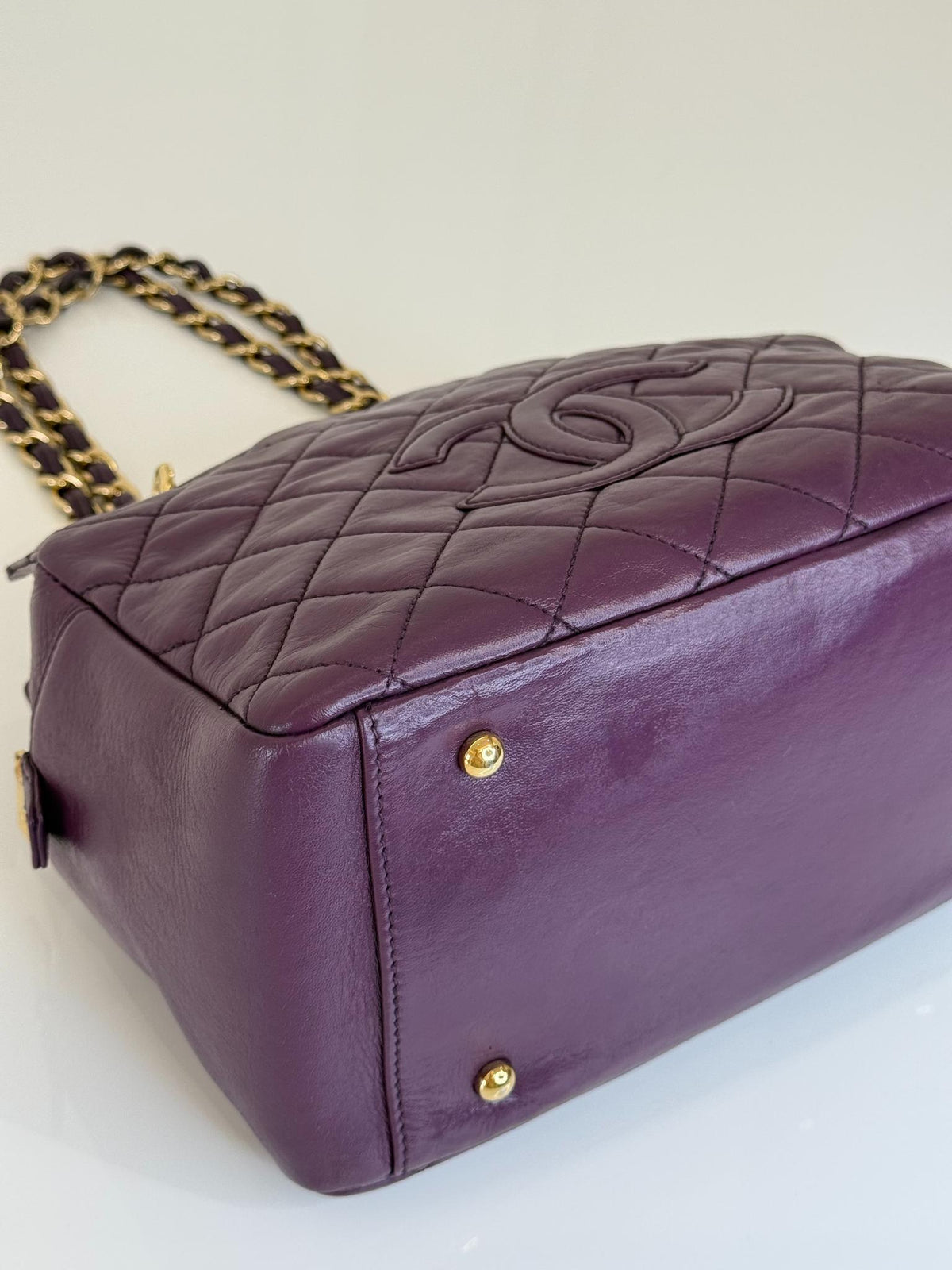 Chanel Purple Quilted Lambskin Leather Petite Shopping Bag