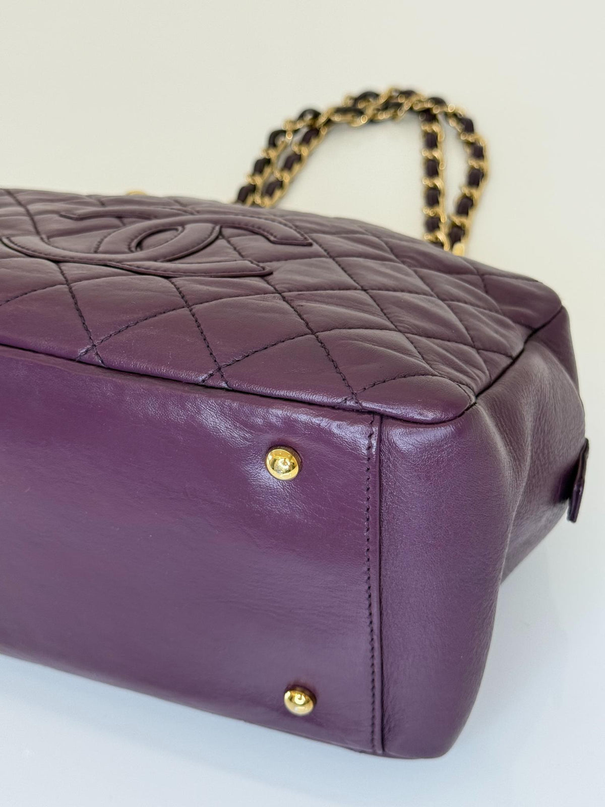 Chanel Purple Quilted Lambskin Leather Petite Shopping Bag