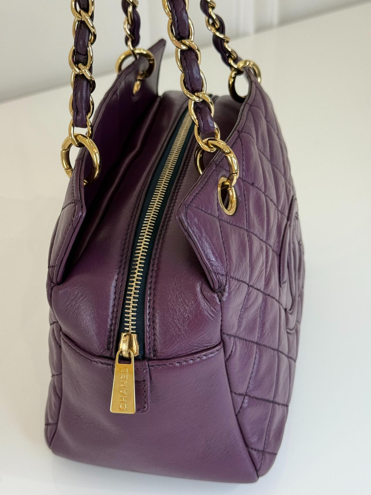 Chanel Purple Quilted Lambskin Leather Petite Shopping Bag
