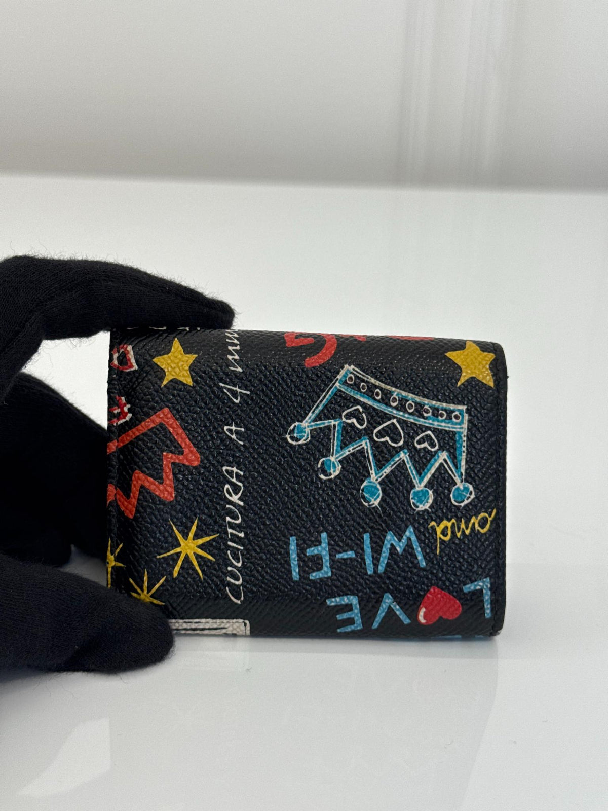 Dolce Gabbana Black Graffiti-print Leather Tri-fold Wallet