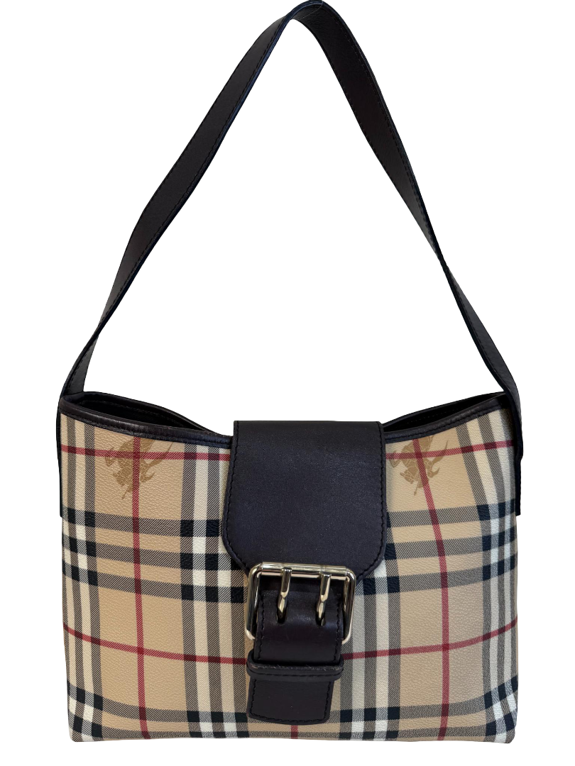 Burberry Beige Nova Check Canvas Buckle Shoulder Bag
