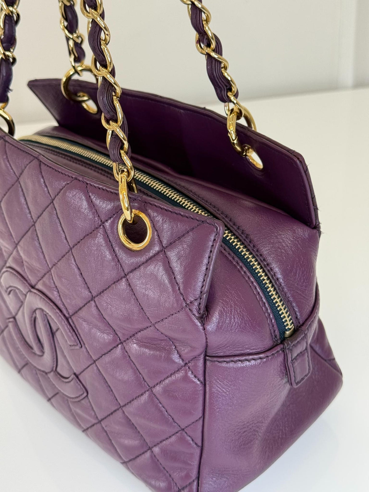 Chanel Purple Quilted Lambskin Leather Petite Shopping Bag