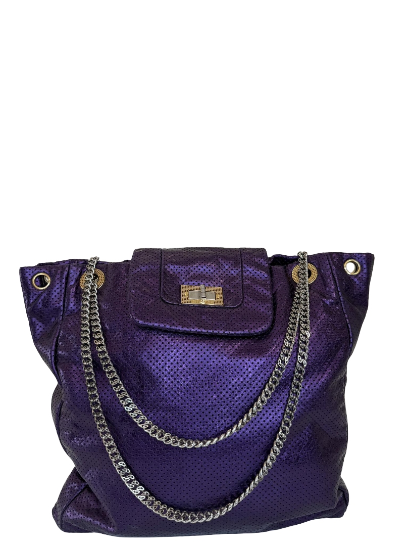 Chanel Metallic Purple Drill Perforated Leather Large Flap Tote Bag