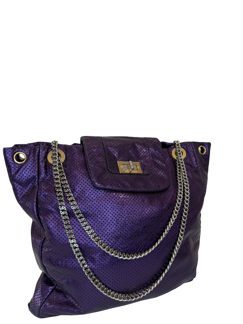 Chanel Metallic Purple Drill Perforated Leather Large Flap Tote Bag